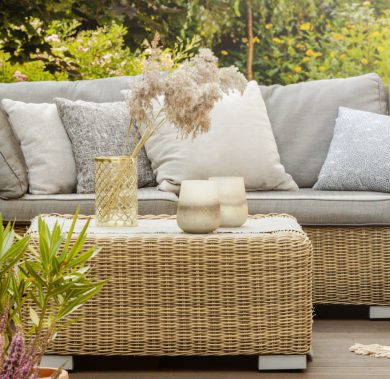 Modern designed porch Modern designed cozy porch with rattan furniture and wooden floor